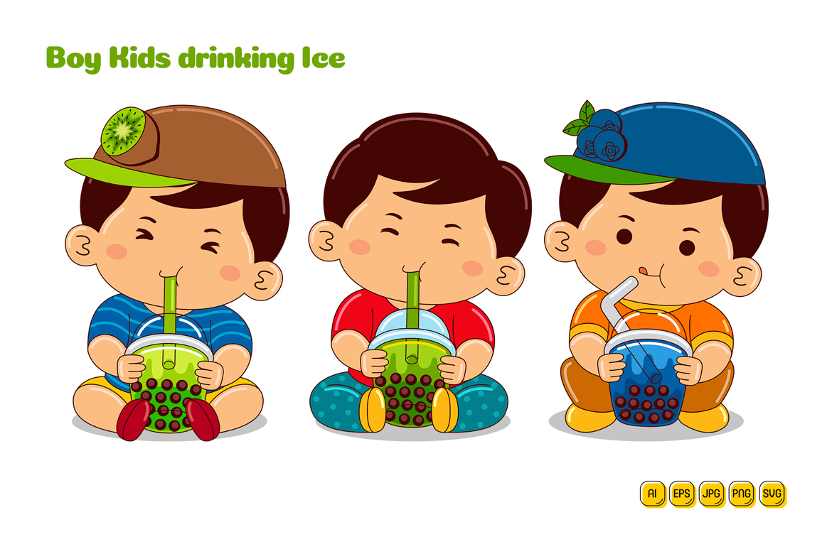 Boy Kids drinking Ice Vector Pack #04