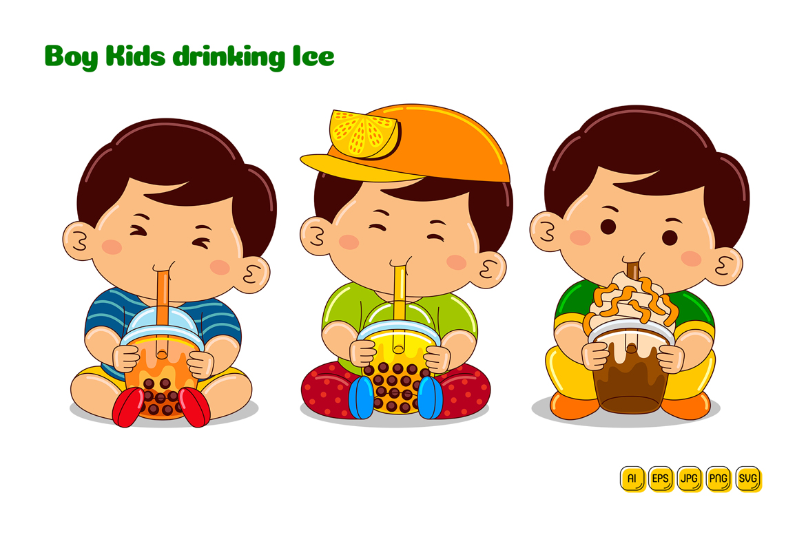 Boy Kids drinking Ice Vector Pack #07