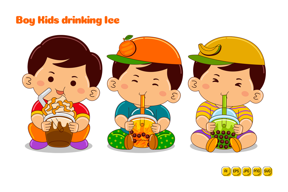 Boy Kids drinking Ice Vector Pack #08