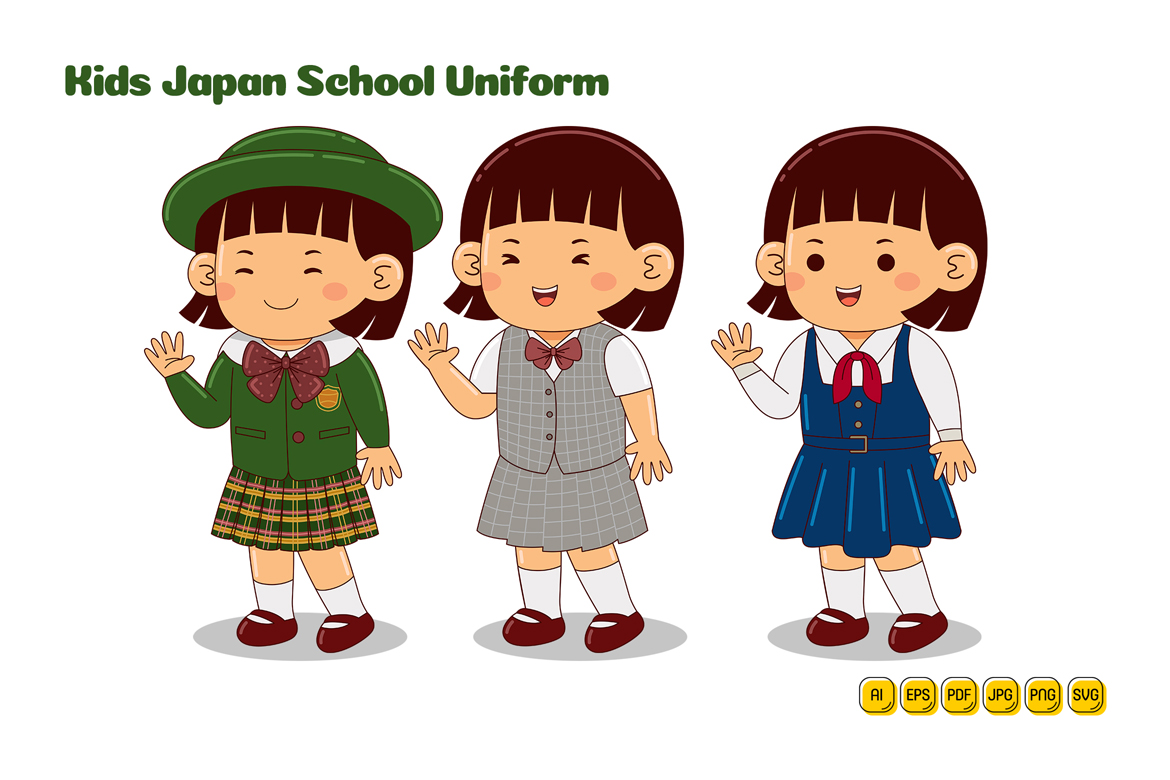 Kids Japan School Uniform Vector Pack #03