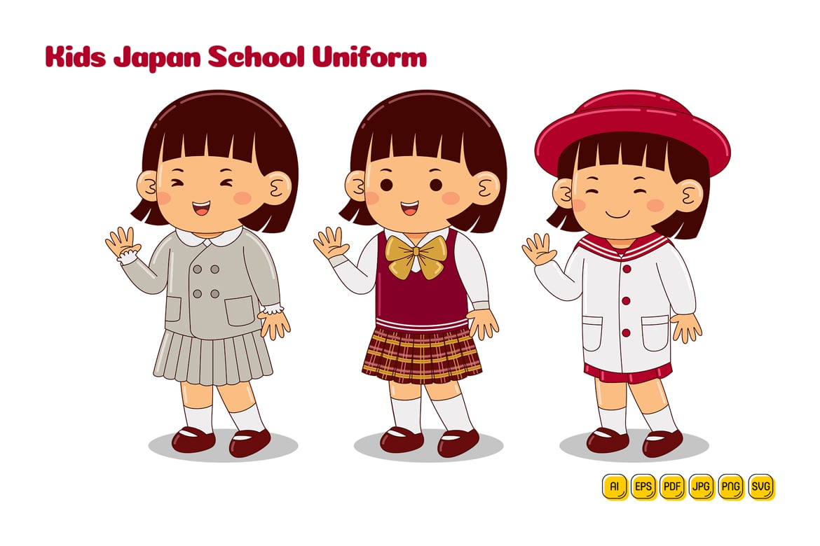 Kids Japan School Uniform Vector Pack #05