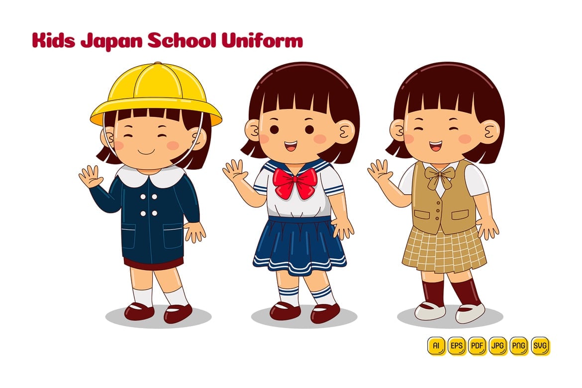 Kids Japan School Uniform Vector Pack #06