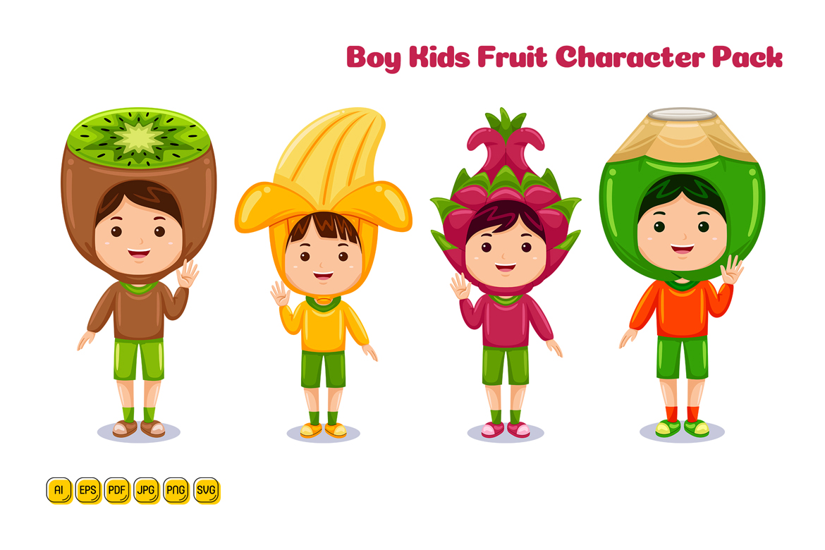 Boy Kids Fruit Character Vector Pack #01