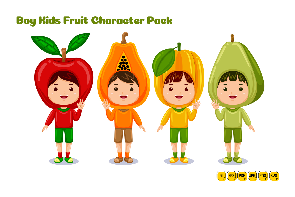 Boy Kids Fruit Character Vector Pack #02