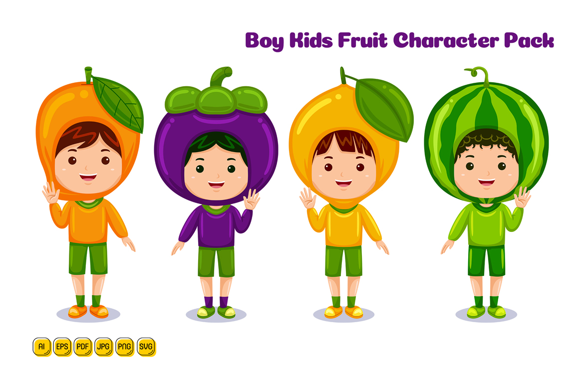 Boy Kids Fruit Character Vector Pack #03