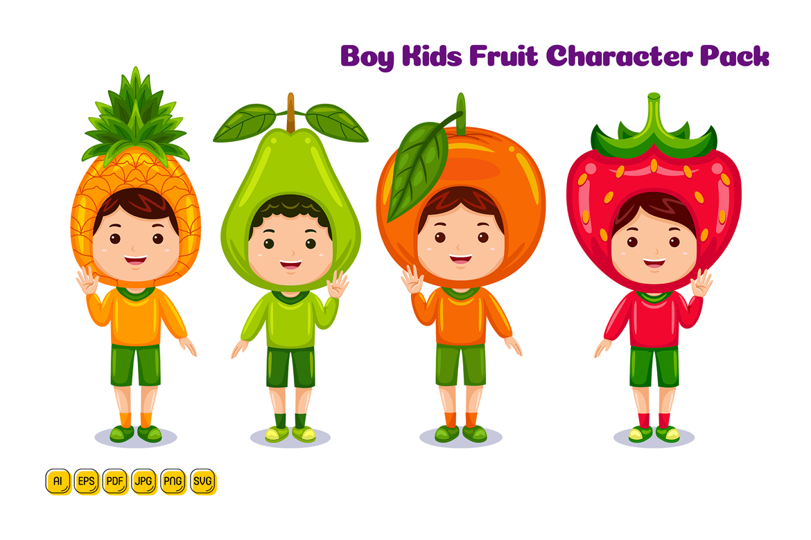 Boy Kids Fruit Character Vector Pack #04