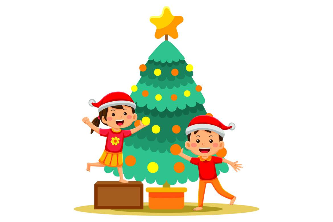Children Celebrating Christmas Vector Illustration