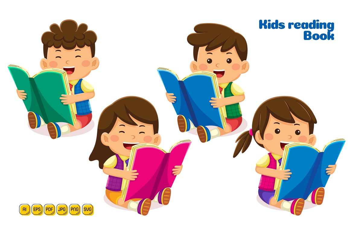 Kids Reading Book Vector Illustration 02