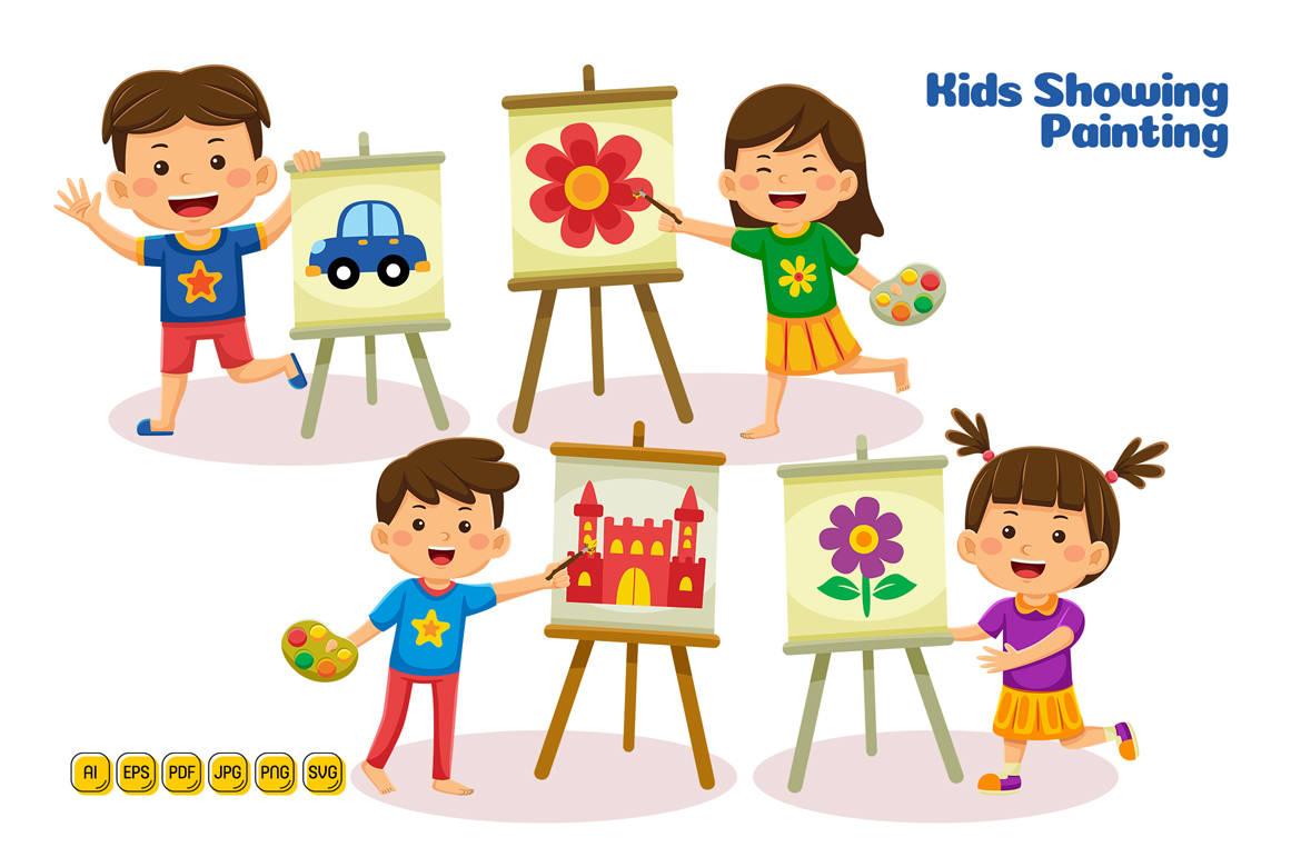 Kids Showing Painting Vector Illustration 02