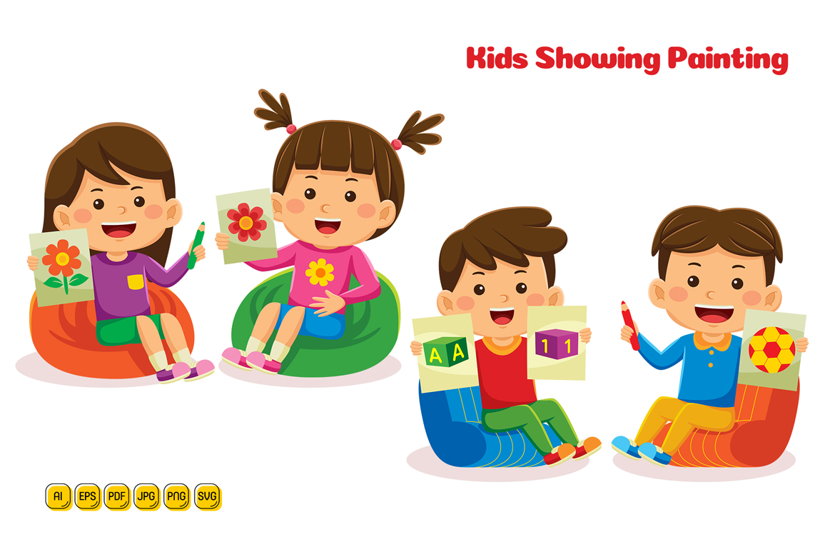 Kids Showing Painting Vector Illustration 01
