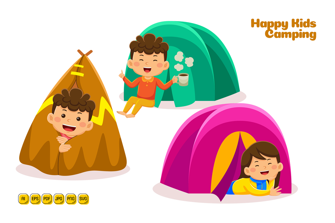 Happy Kids Camping Vector Illustration 01