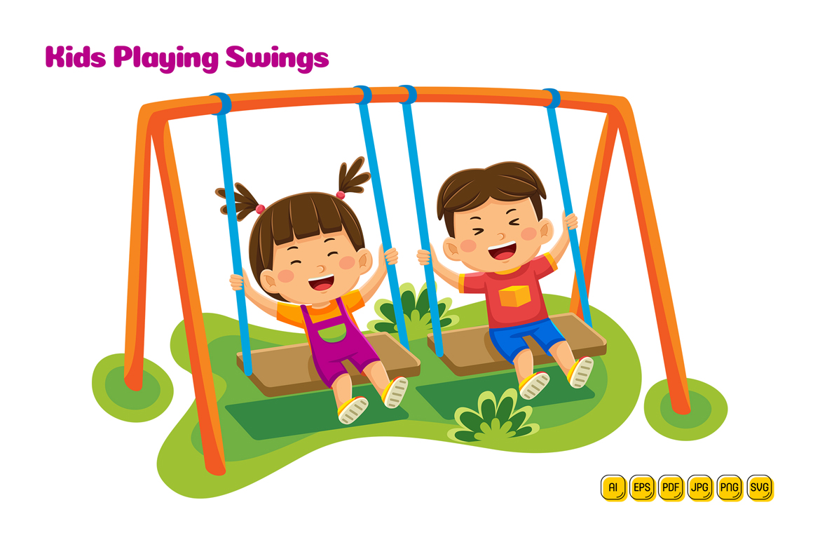 Kids Playing Swings Vector Illustration 01