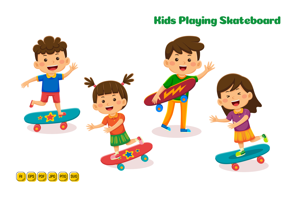 Kids Playing Skateboard Vector Illustration 01