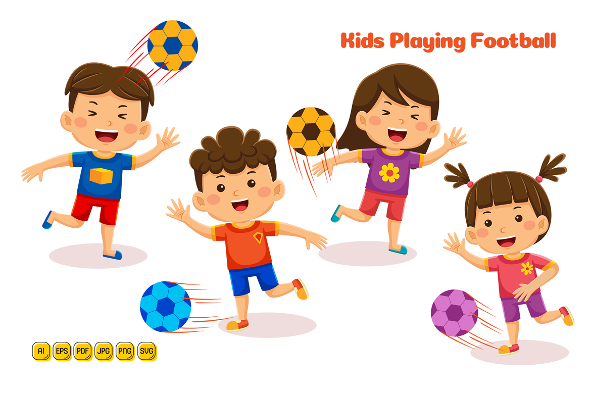 Kids Playing Football Vector Illustration 01