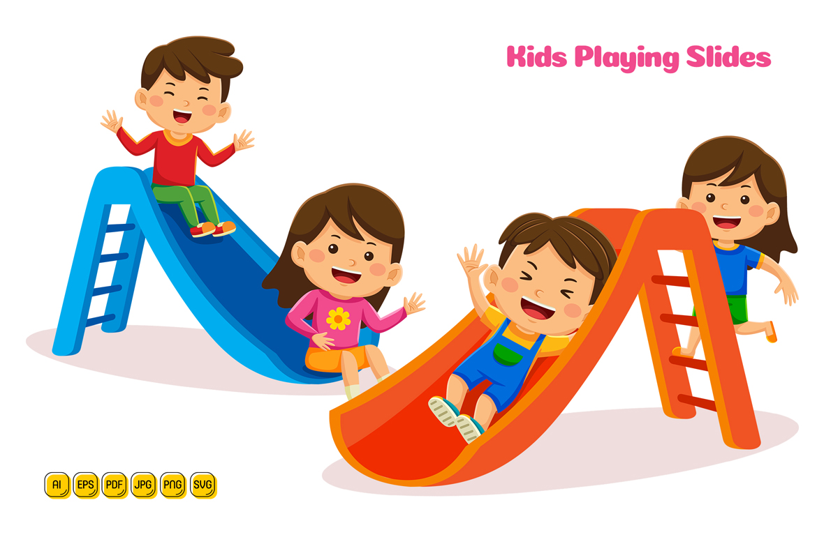 Kids Playing Slides Vector Illustration 01