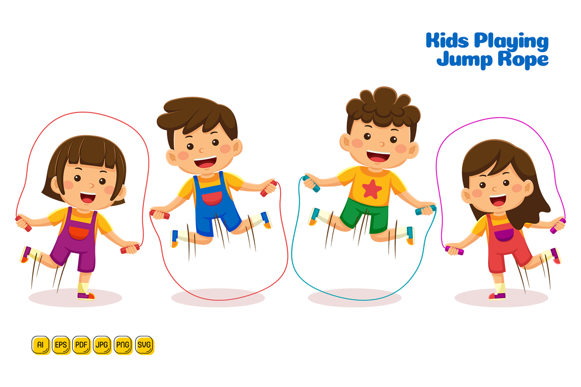 Kids Playing Jump Rope Vector Illustration 01