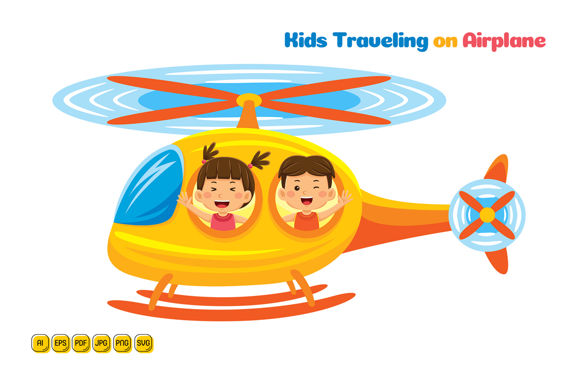 Kids Traveling on Helicopter Vector Illustration 01