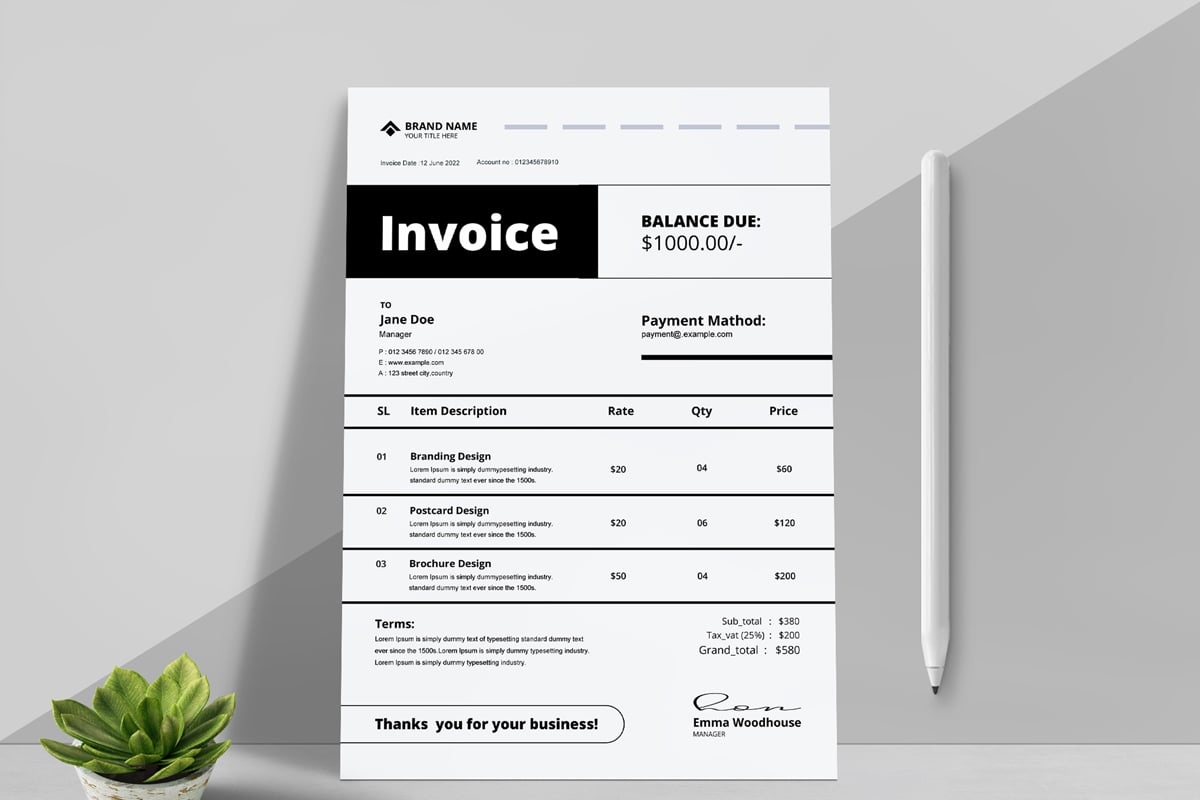 White & Black Invoice Templates