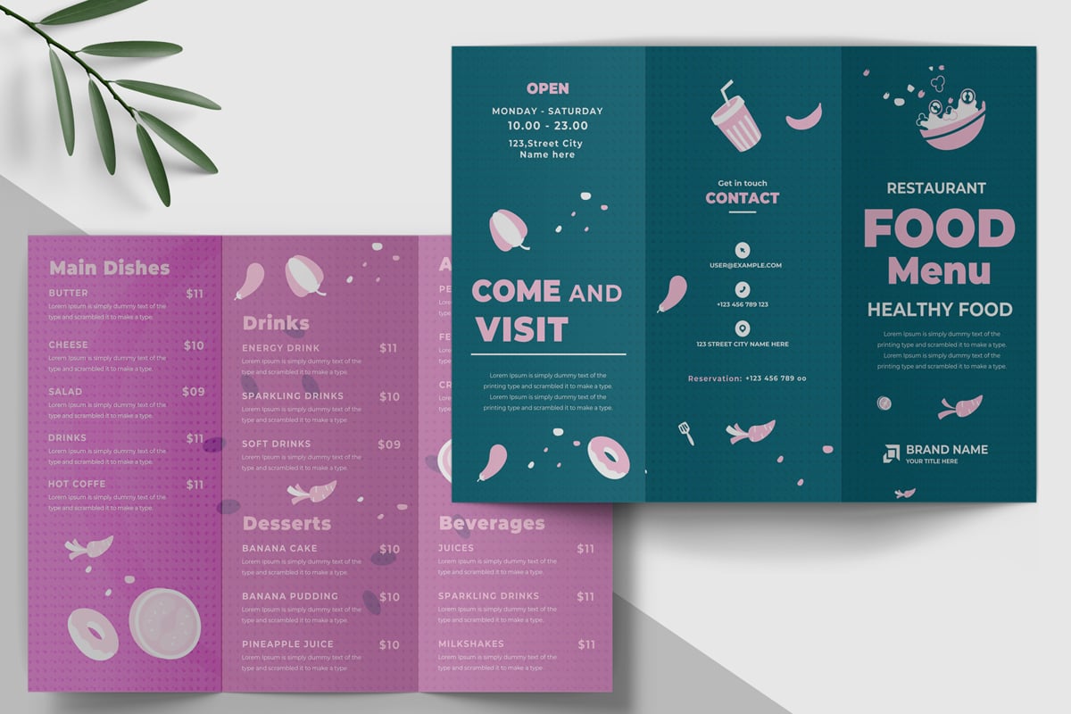 Food Menu Restaurants Trifold Brochure