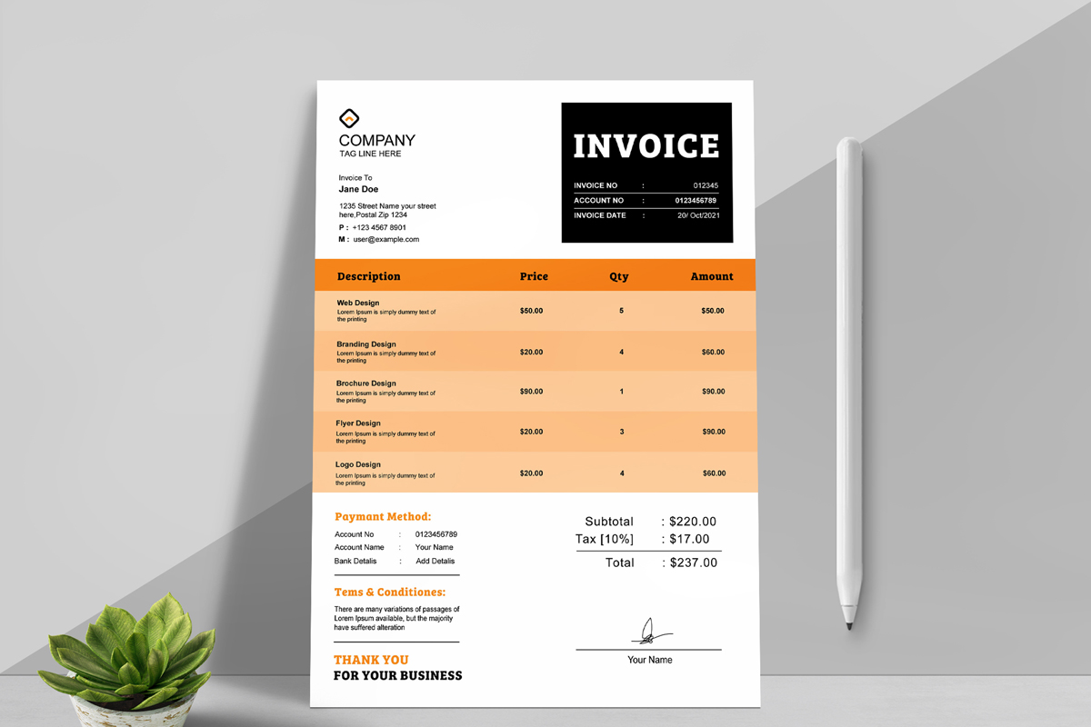 Simple Corporate Invoice Templates Layout