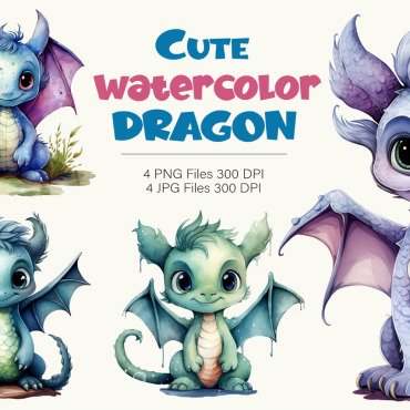 Watercolor Dragon Illustrations Templates 379534