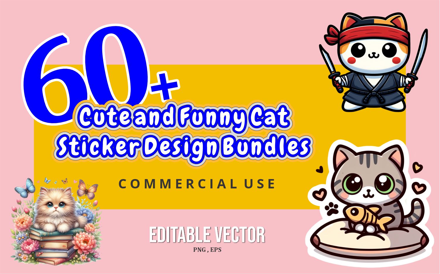 60+ Cute and Funny Cat Sticker Design Bundles