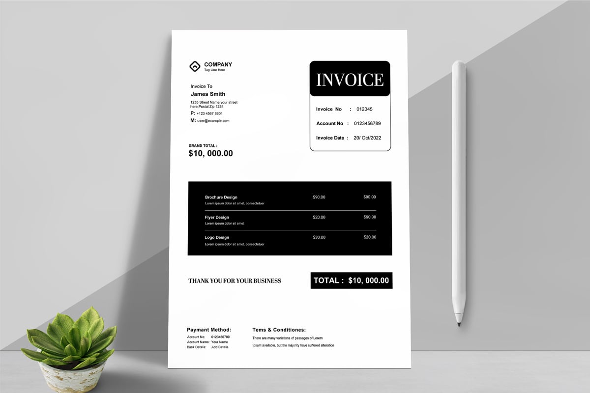 Simple Black Invoice Template Layout