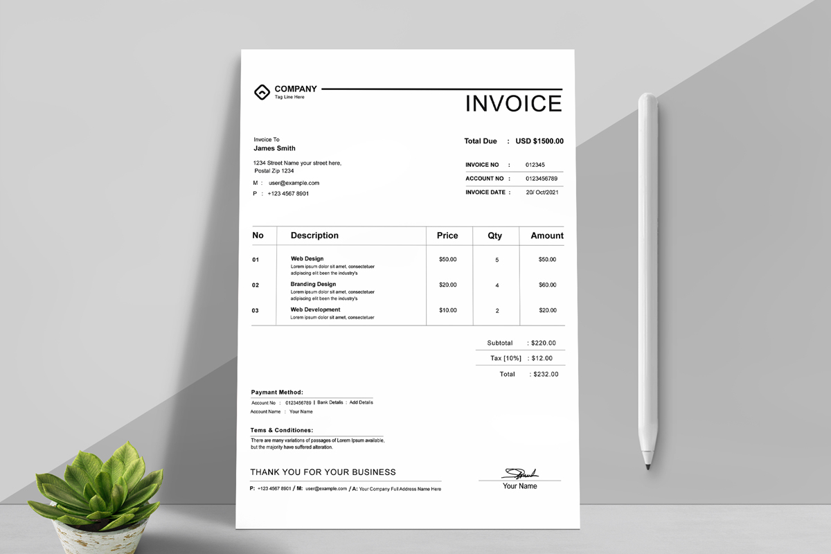 Simple White Invoice Layout Template
