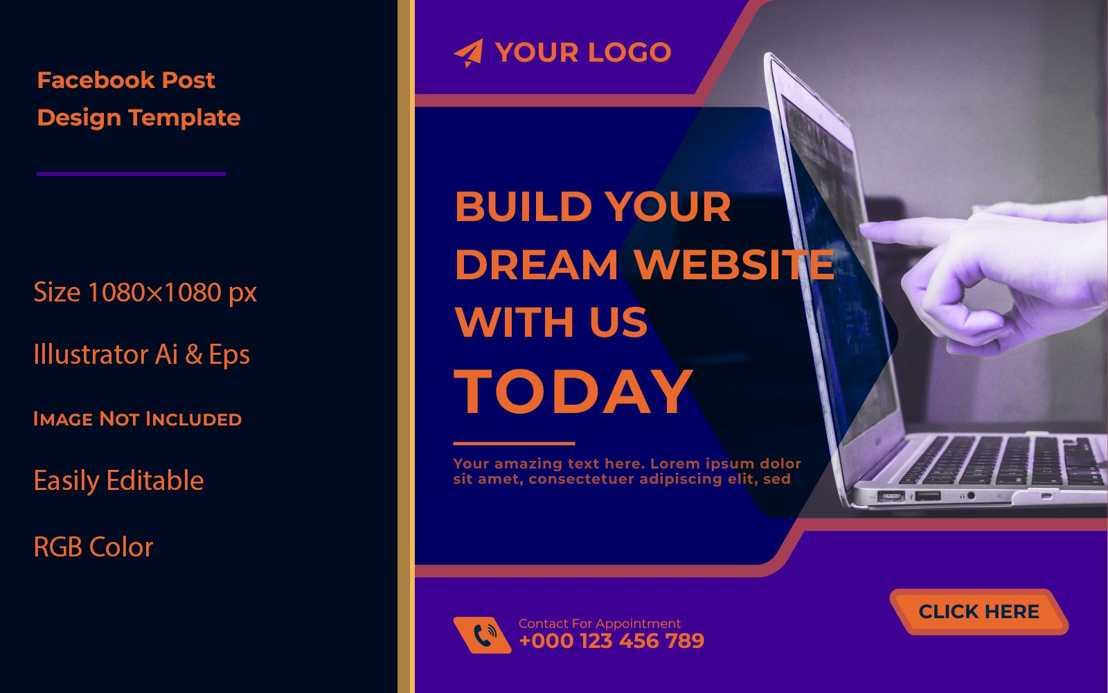 Website building Facebook post design template by