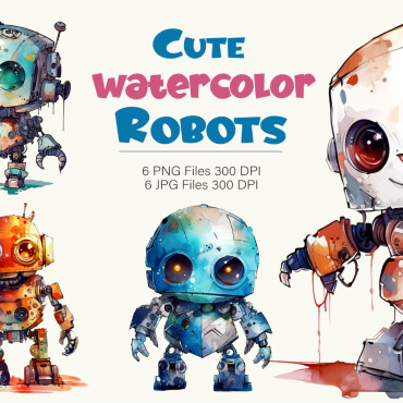 Watercolor Robots Illustrations Templates 379883