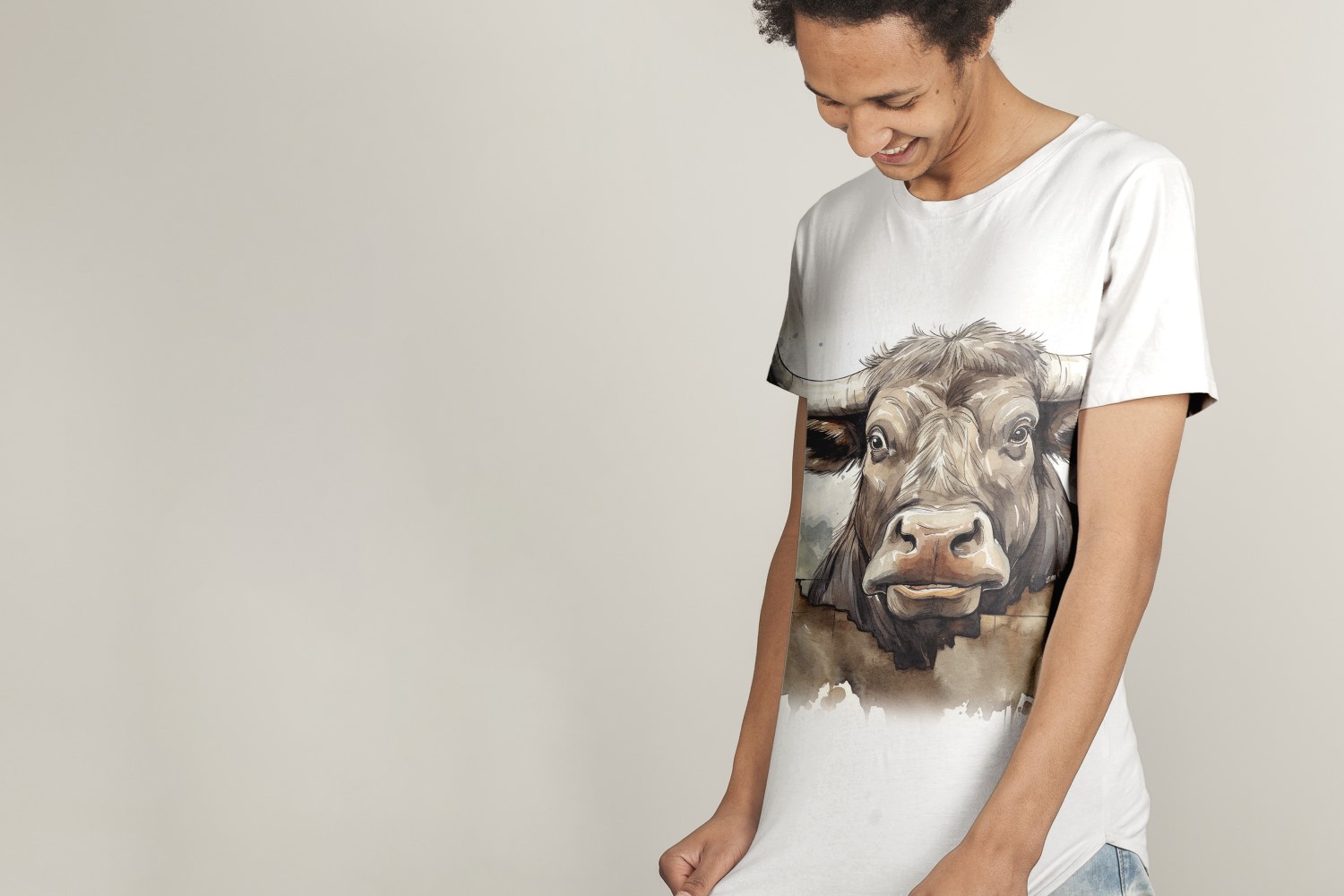 Buffalo funny Animal head peeking on white background 3