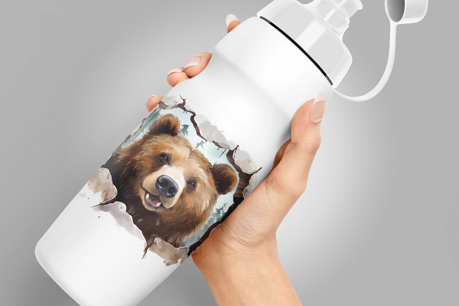 Bear funny Animal head peeking on white background 2