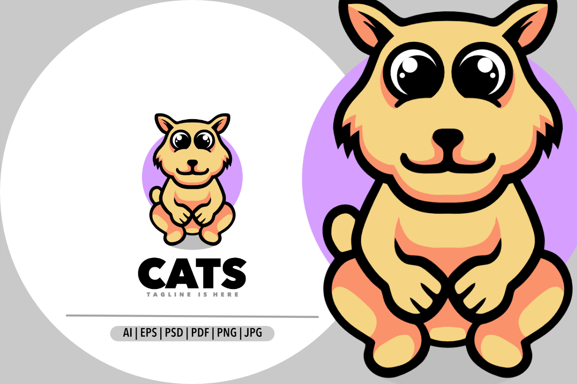 Cat mascot cartoon logo design illustration