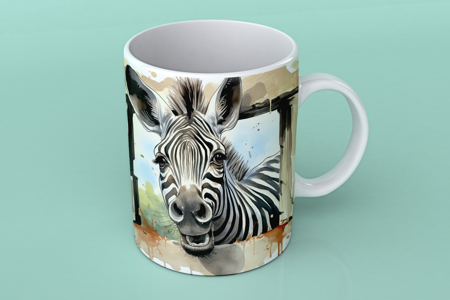 Zebra funny Animal head peeking on white background 1