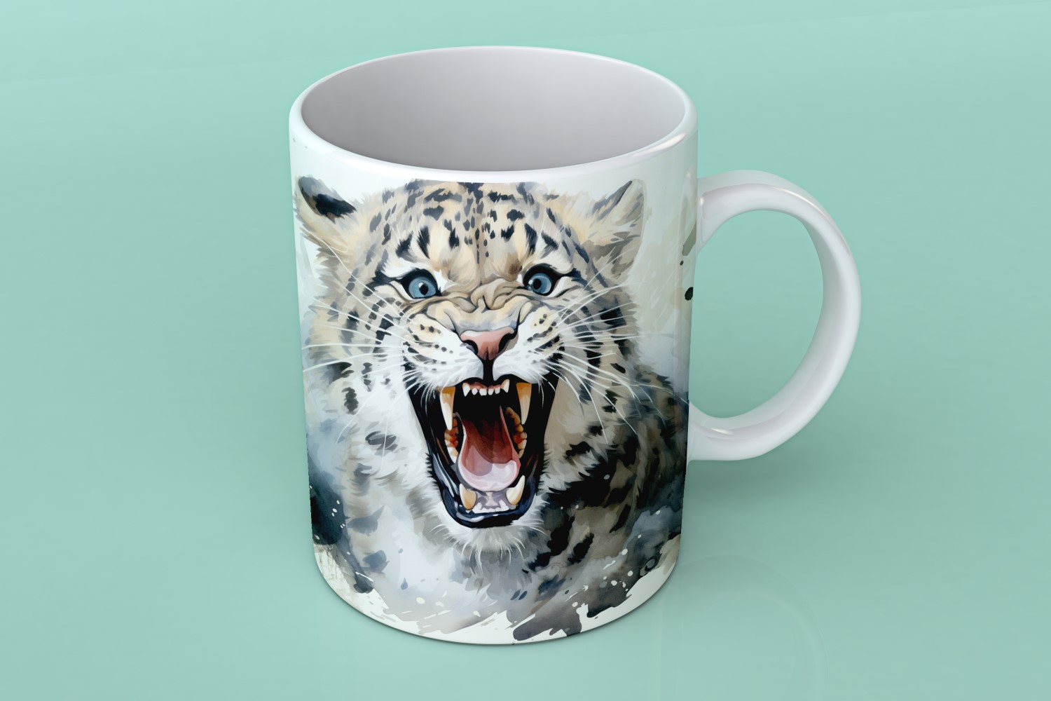 snow leopard funny Animal head peeking on white background 3