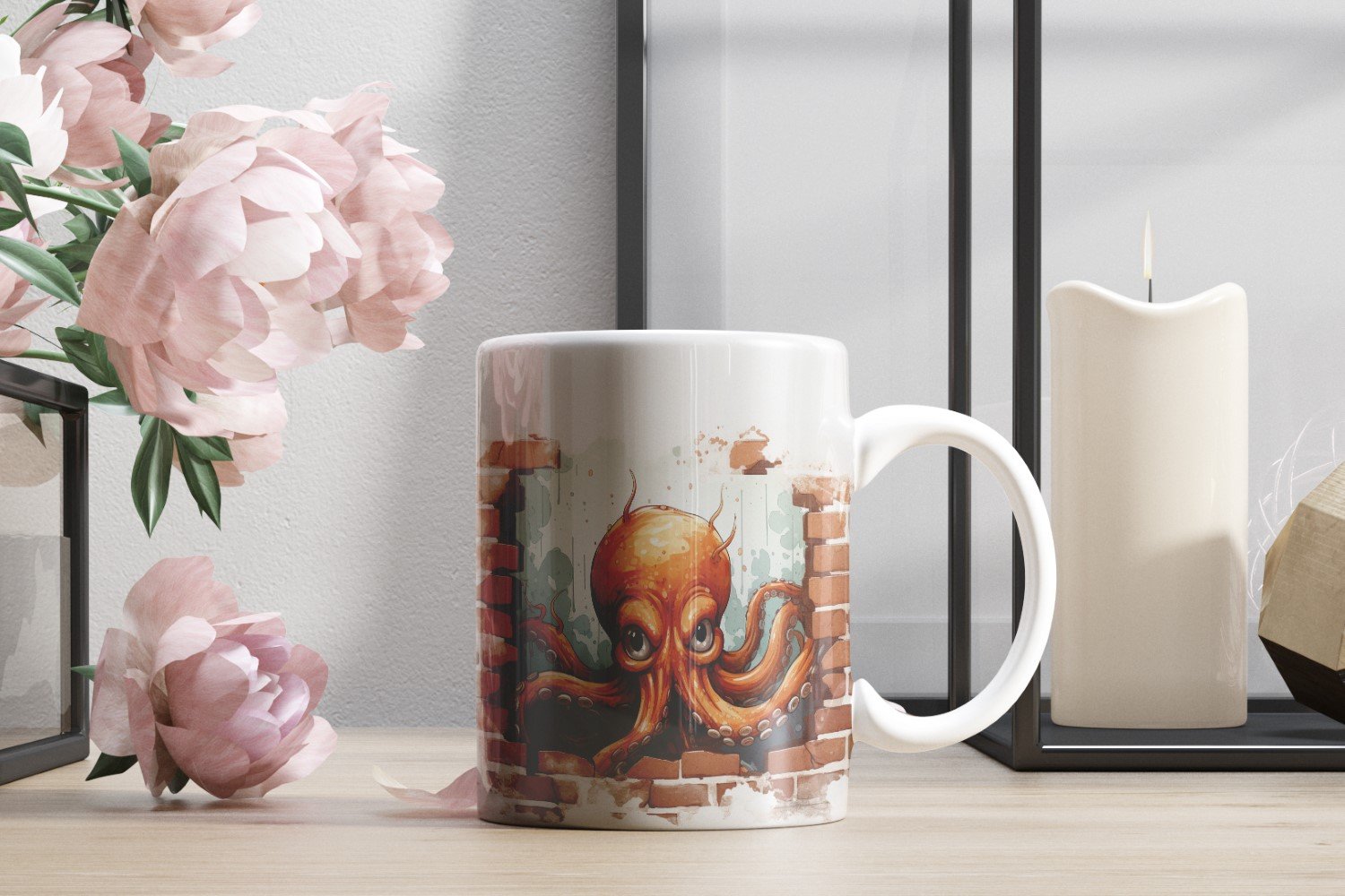 octopus funny Animal head peeking on white background 1