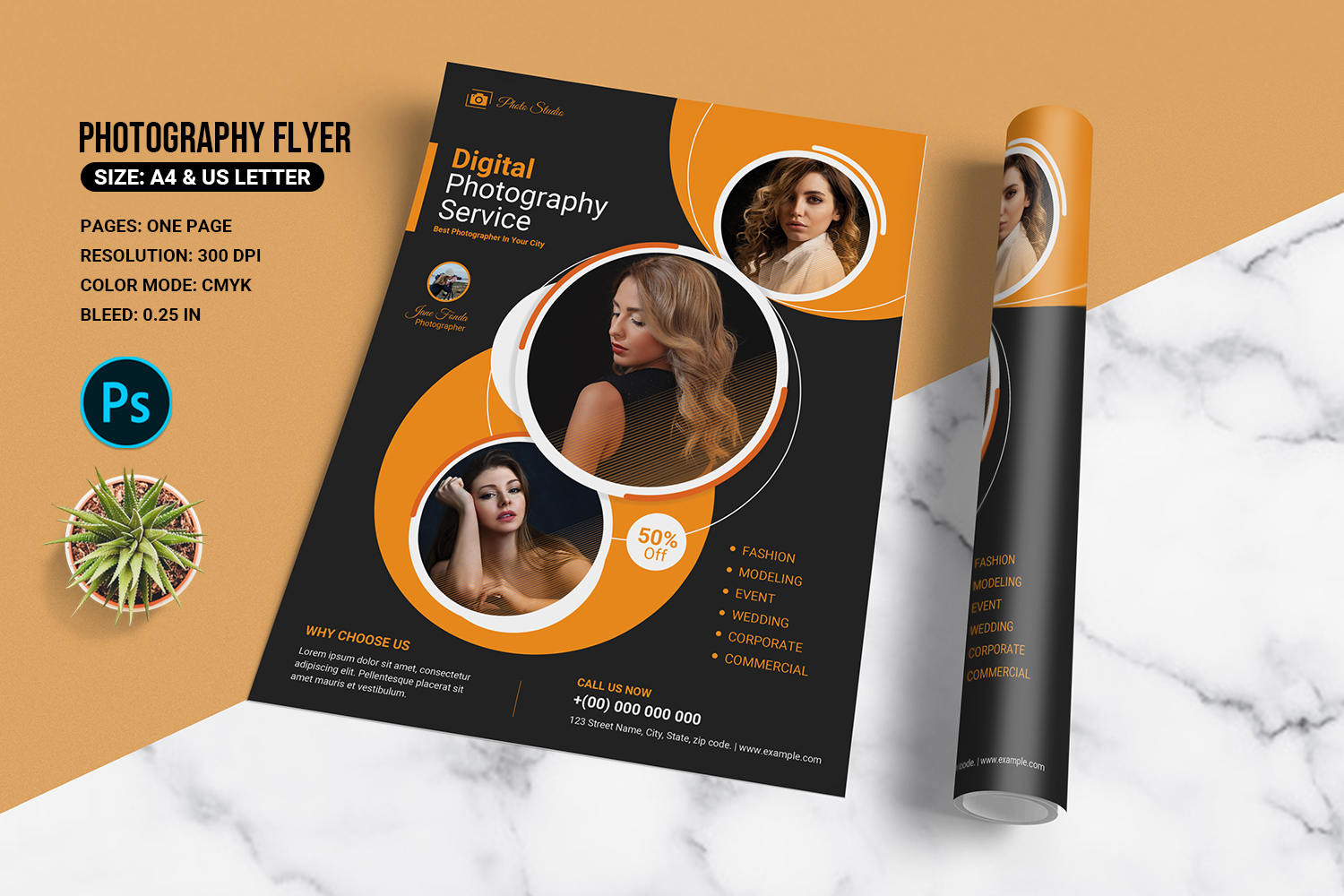 Photography Business Flyer Template. Psd Template