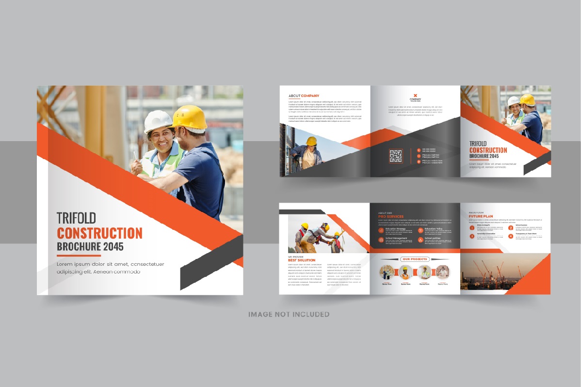 Construction and renovation square trifold brochure design template layout