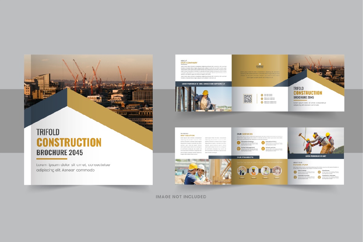 Construction and renovation square trifold brochure template layout