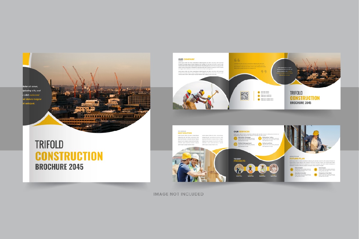 Construction and renovation square trifold brochure template design