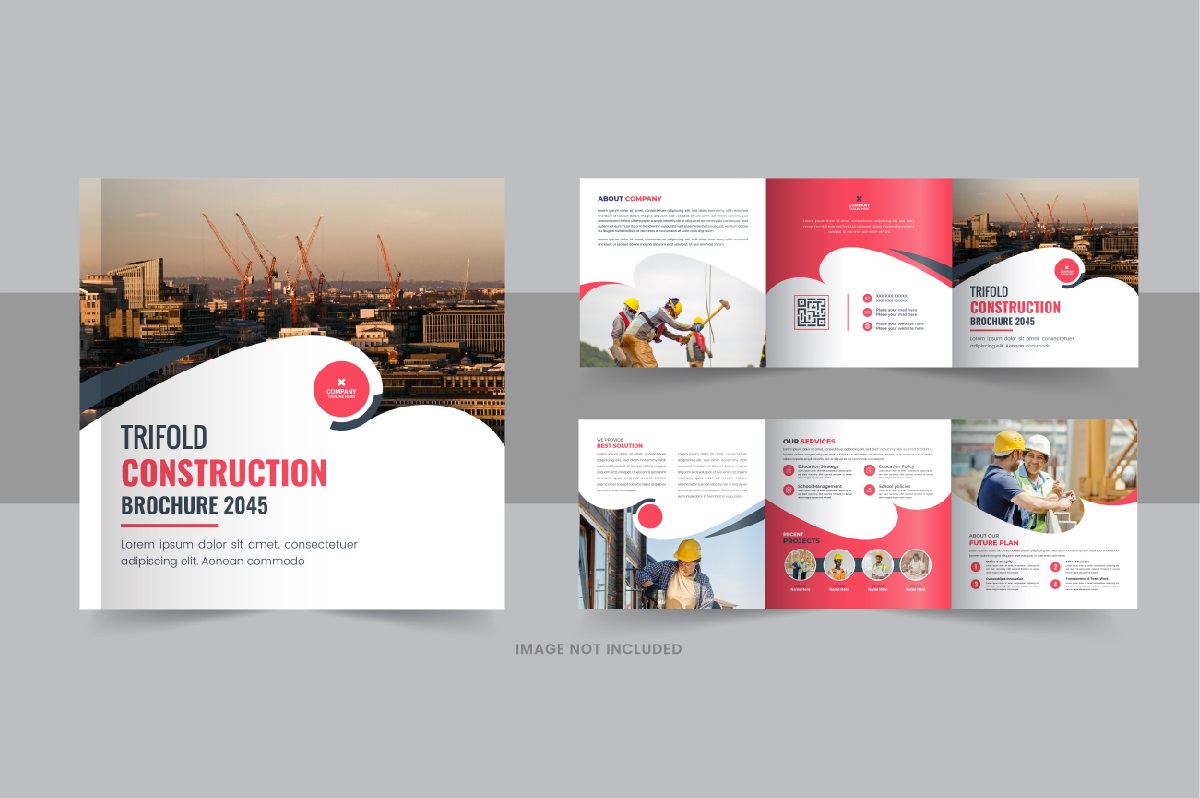 Construction and renovation square trifold brochure design template