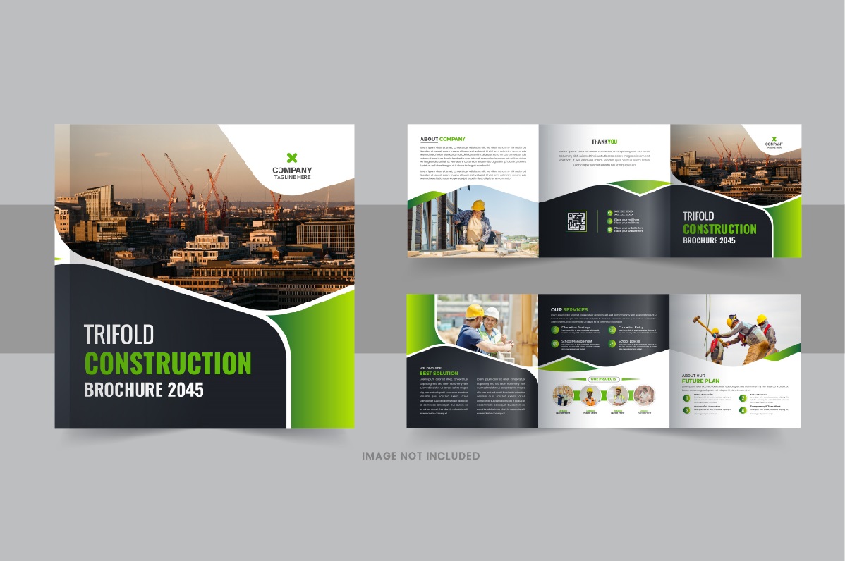 Construction and renovation square trifold brochure template