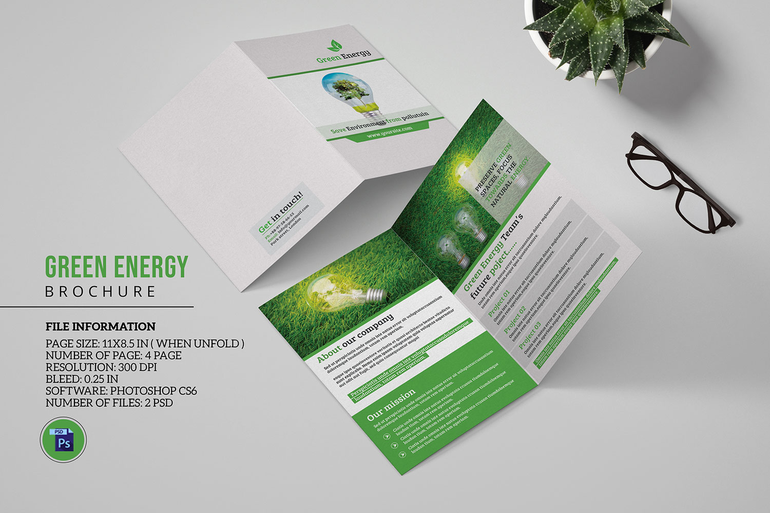 Green Energy Bifold Brochure Template