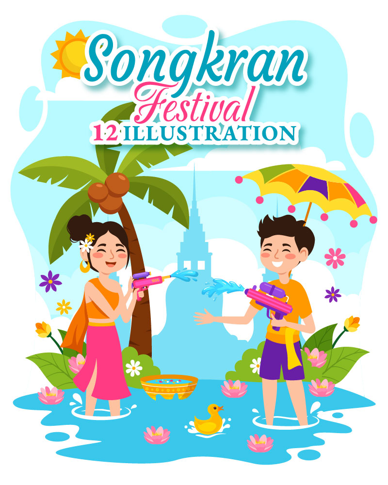 12 Songkran Festival Day Illustration