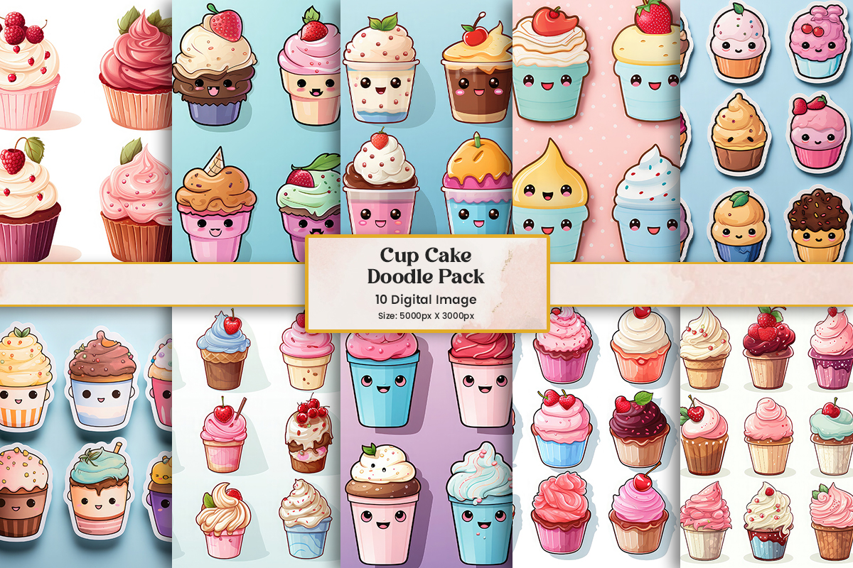 Cupcake doodle sticker clipart set