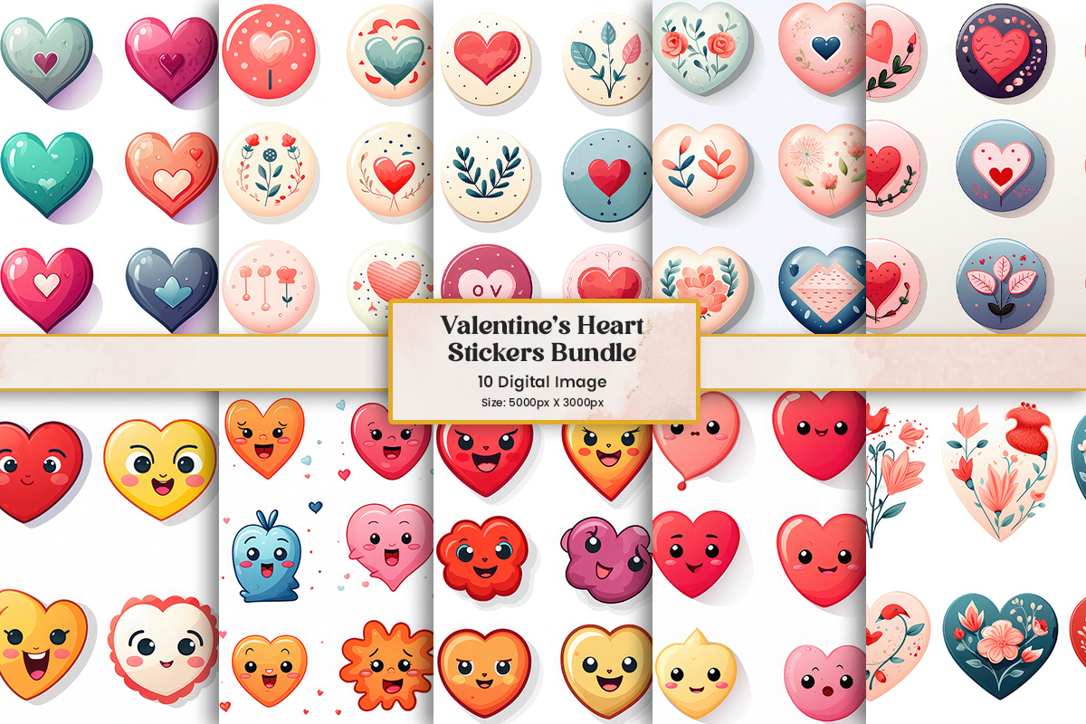 Heart love emoji sticker clipart, Valentines day doodle elements decoration