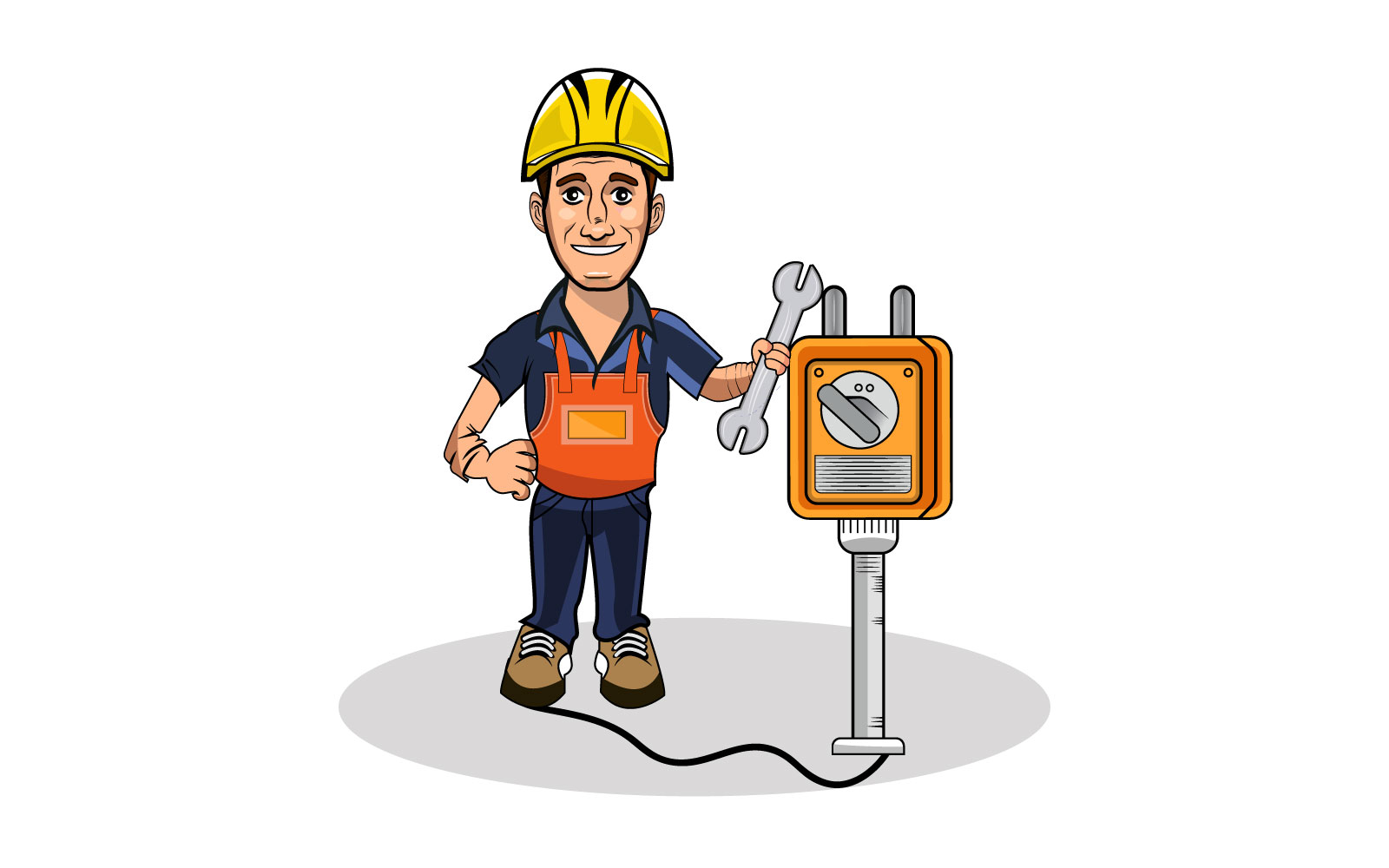 Electrician holding wrench stock illustration