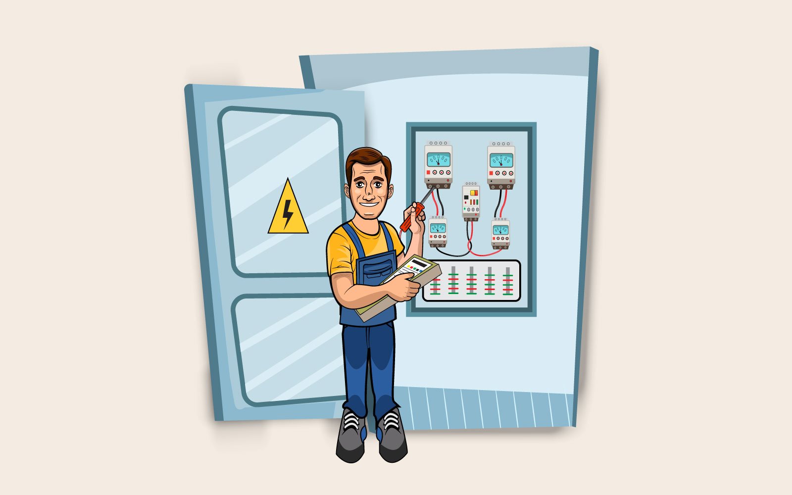 Engineer man working on house electric board vector illustration