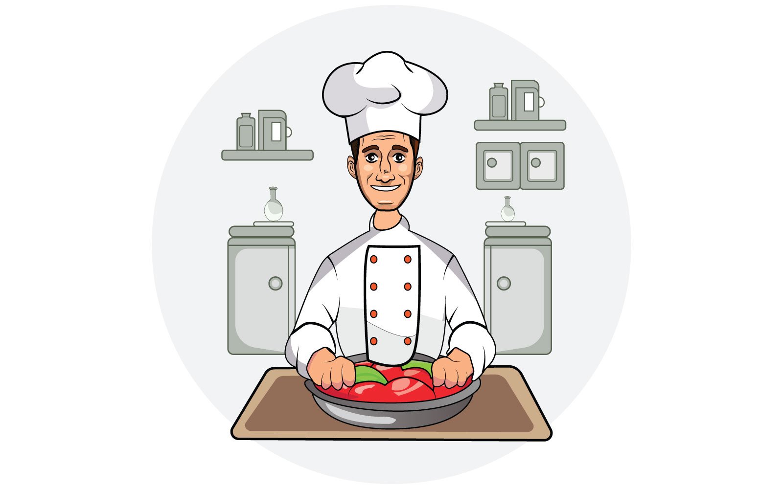 Happy man cooking in kitchen vector illustration