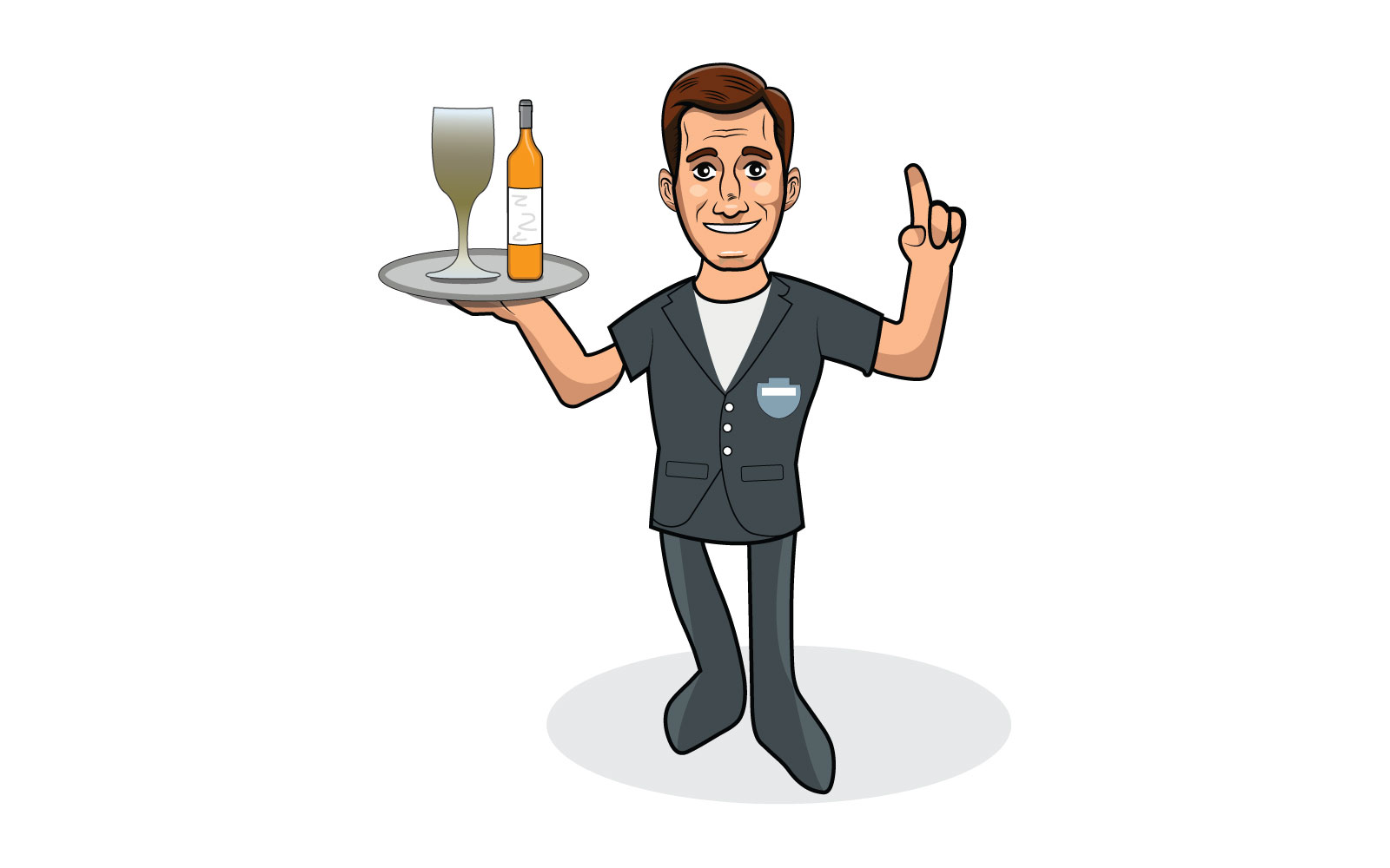 Waiter smiles and holds tray with glass of water illustration